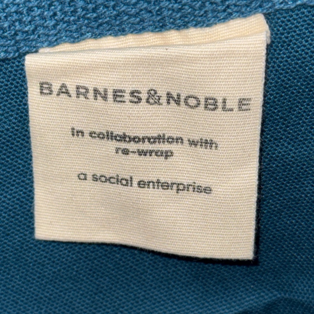 NEW Barnes & Noble Cotton Tote “re-wrap” Fair Trade-Women Made Product-Teal - Picture 8 of 14